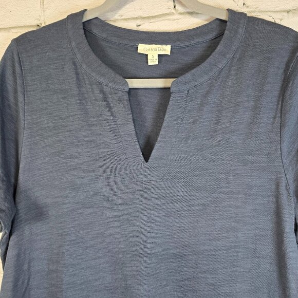 WOMENS COTTON BLEU A-LINE SHIFT DRESS BLUE GRAY STRIPE V NECK SIZE SMALL - Picture 2 of 7